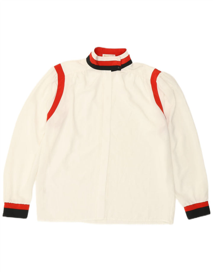 Blusa feminina Mona Reino Unido 14 grande bloco colorido branco poliéster