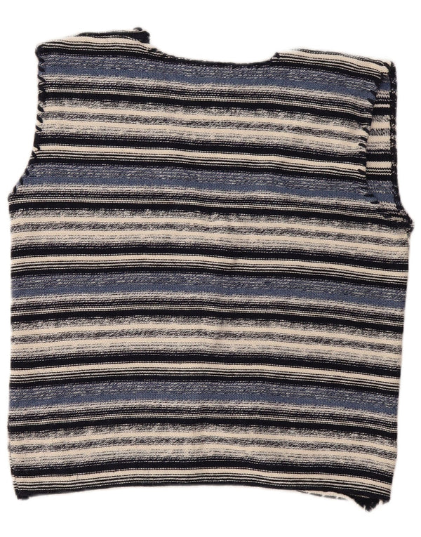 Suéter cardigã feminino vintage sem mangas Reino Unido 16 listrado azul grande