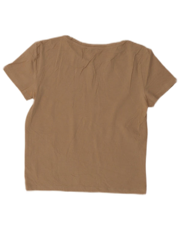Zara Womens Crop T-Shirt Top UK 8 Pequeno Algodão Bege