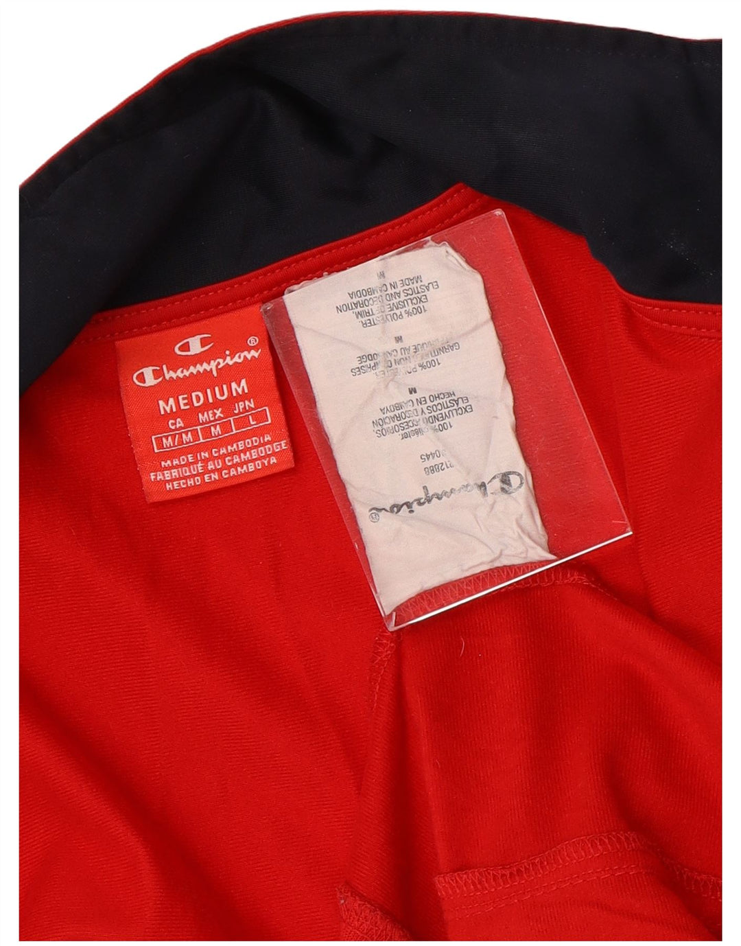 Jaqueta masculina Champion com estampa gráfica em bloco colorido vermelho médio de poliéster