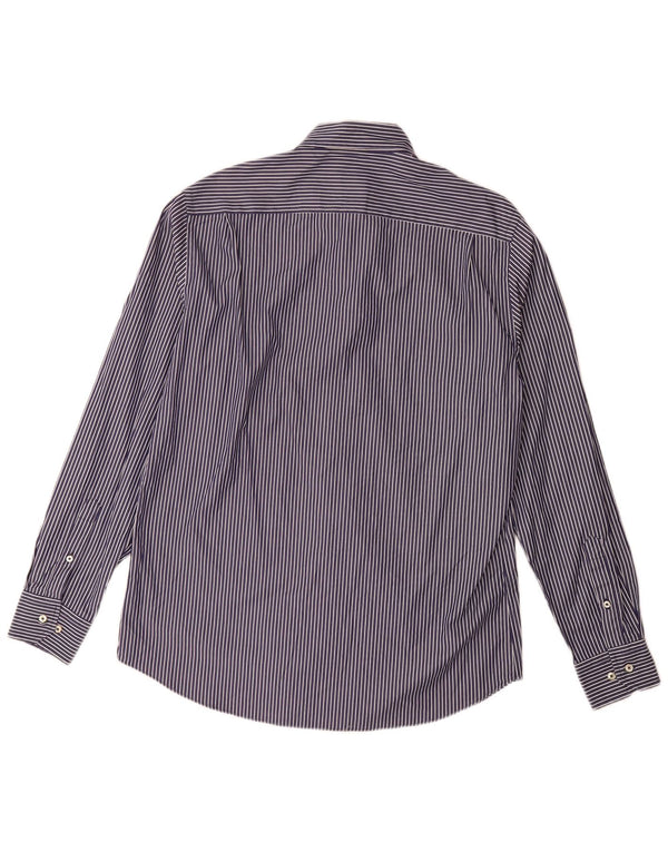 Camisa masculina Massimo Dutti grande algodão listrado azul marinho