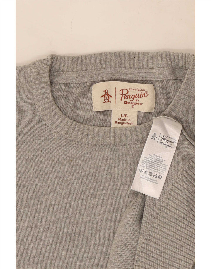 Suéter masculino Penguin com gola redonda, grande algodão cinza