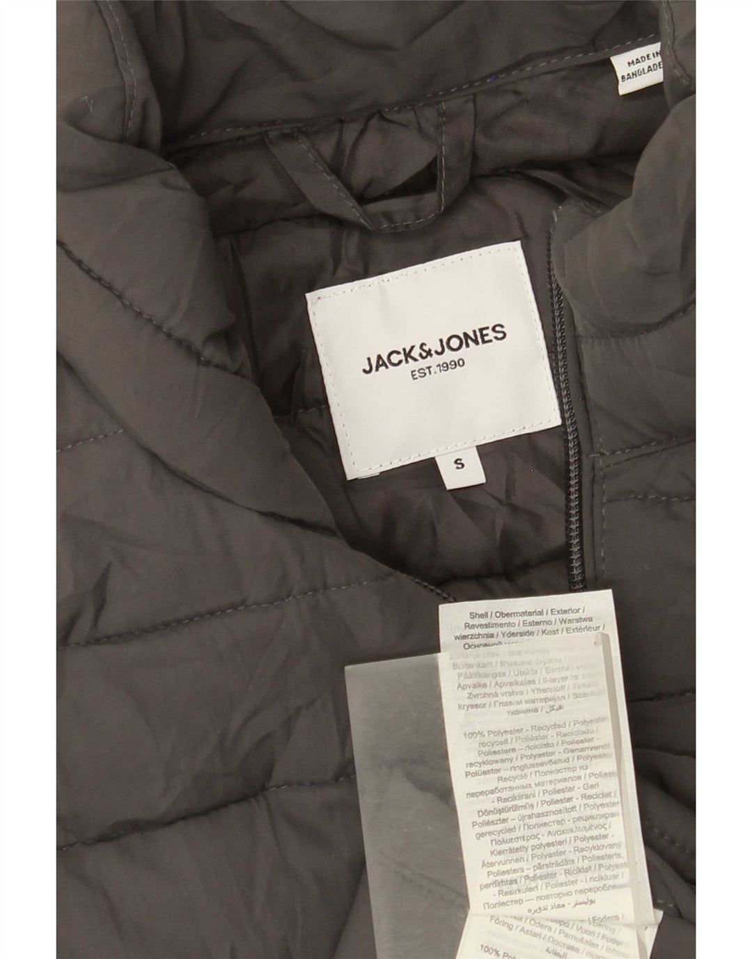 Colete acolchoado masculino Jack & Jones UK 36 pequeno poliéster cinza