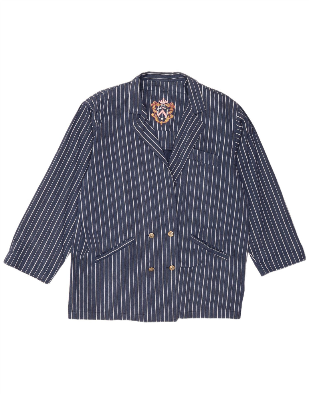 Jaqueta blazer longa longa feminina vintage IT 44 listrada azul média