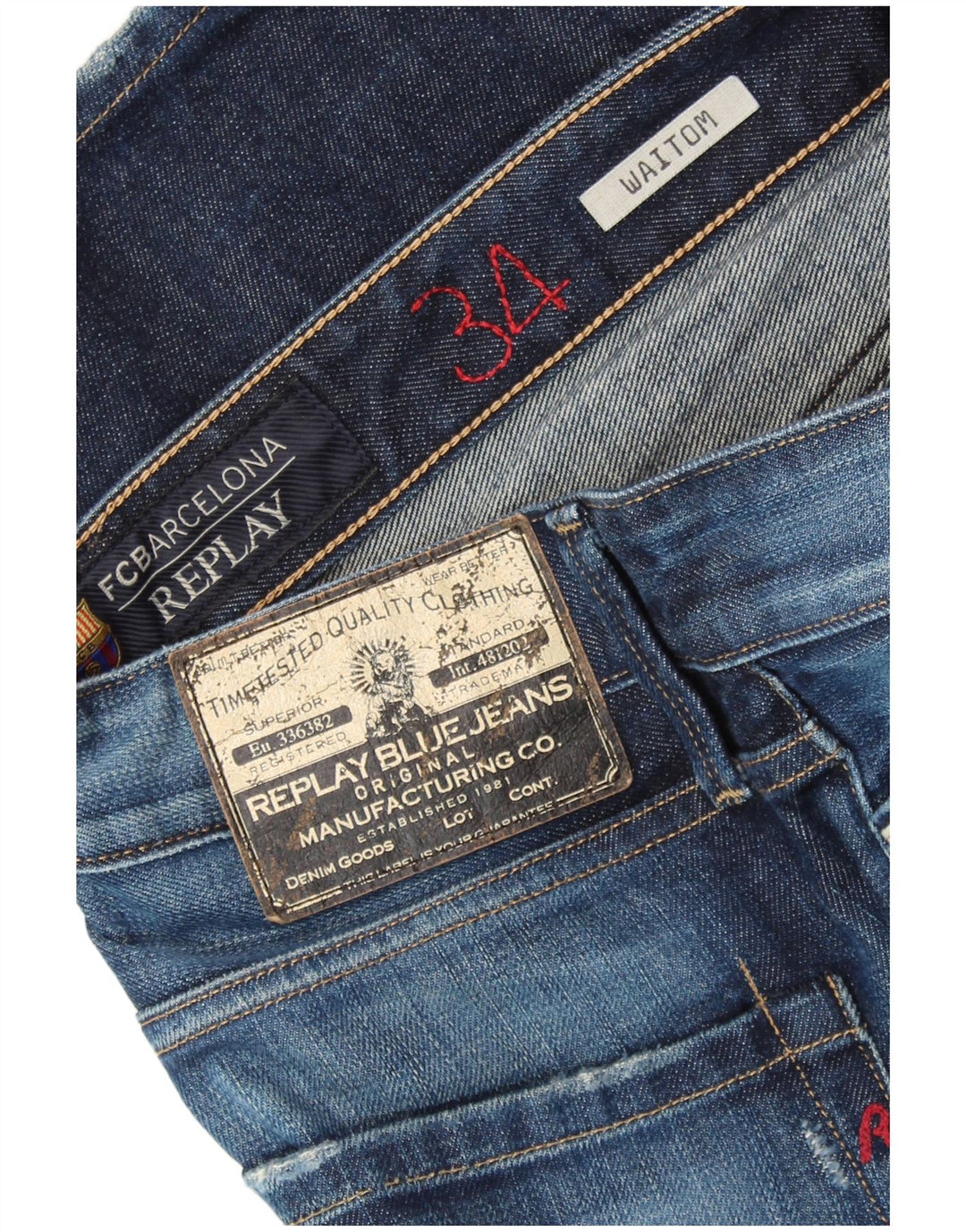 REPLAY Mens Waitom Straight Jeans W34 L34 Azul Marinho