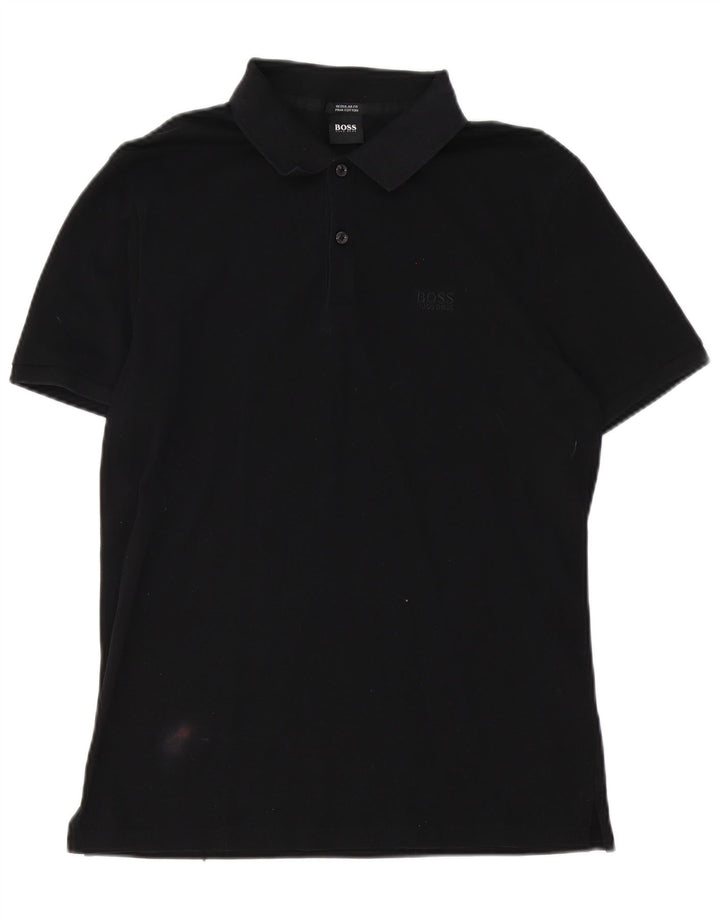 Camisa polo masculina Hugo Boss Regular Fit algodão preto médio
