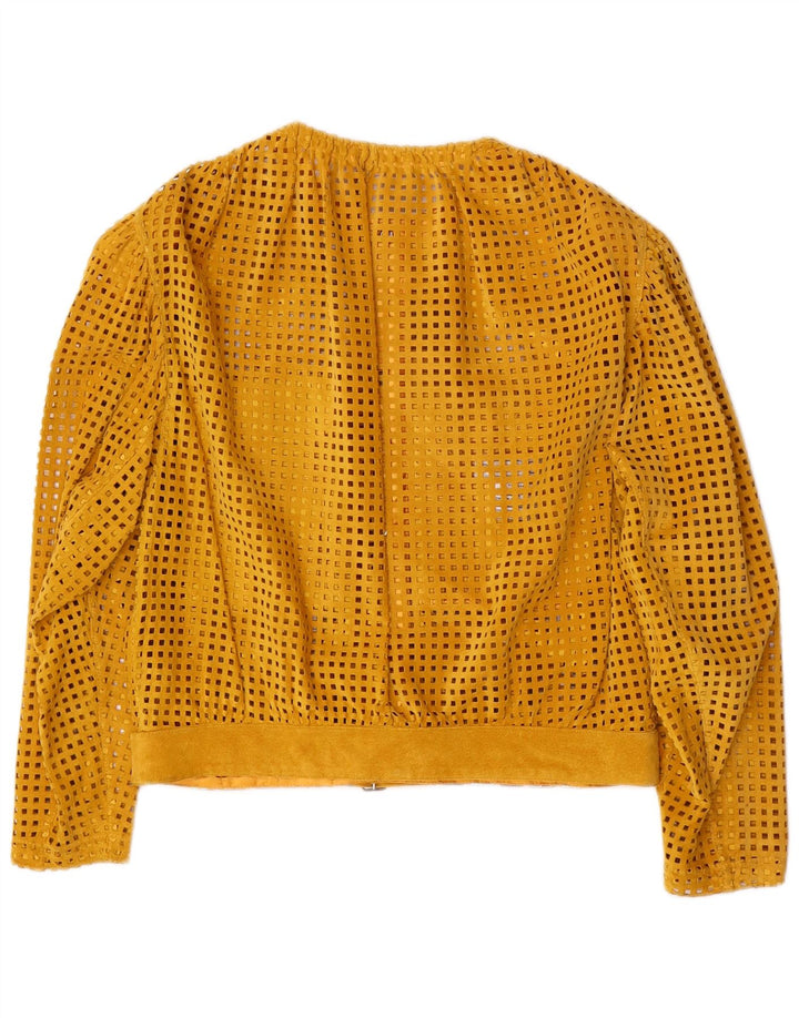 Jaqueta feminina VINTAGE transparente de camurça Reino Unido 14 couro amarelo médio