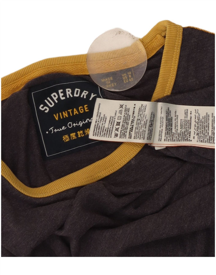 Camiseta feminina SUPERDRY com estampa gráfica UK 12 algodão roxo médio