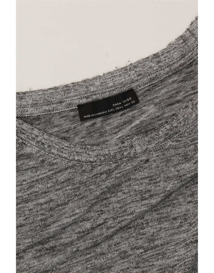 Top feminino Zara de manga comprida UK 16 grande cinza manchado