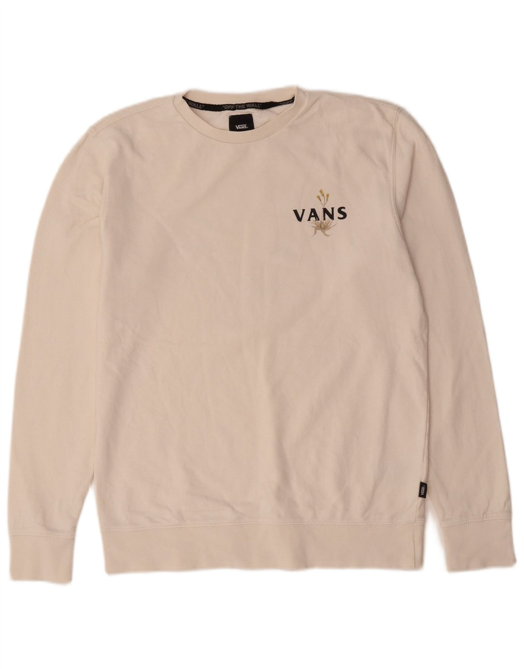 Vans Mens Graphic Moletom Jumper Pequeno Algodão Branco