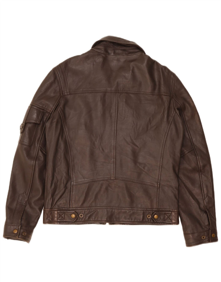 Jaqueta de couro masculina Zara UK 38 couro marrom médio