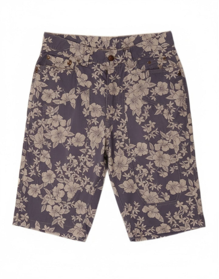 Bermuda masculina Jeckerson W31 algodão floral azul médio