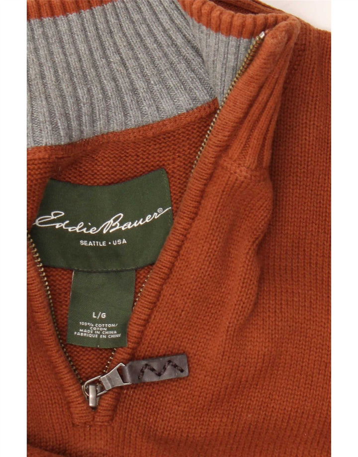 Suéter masculino Eddie Bauer com zíper e gola grande de algodão marrom