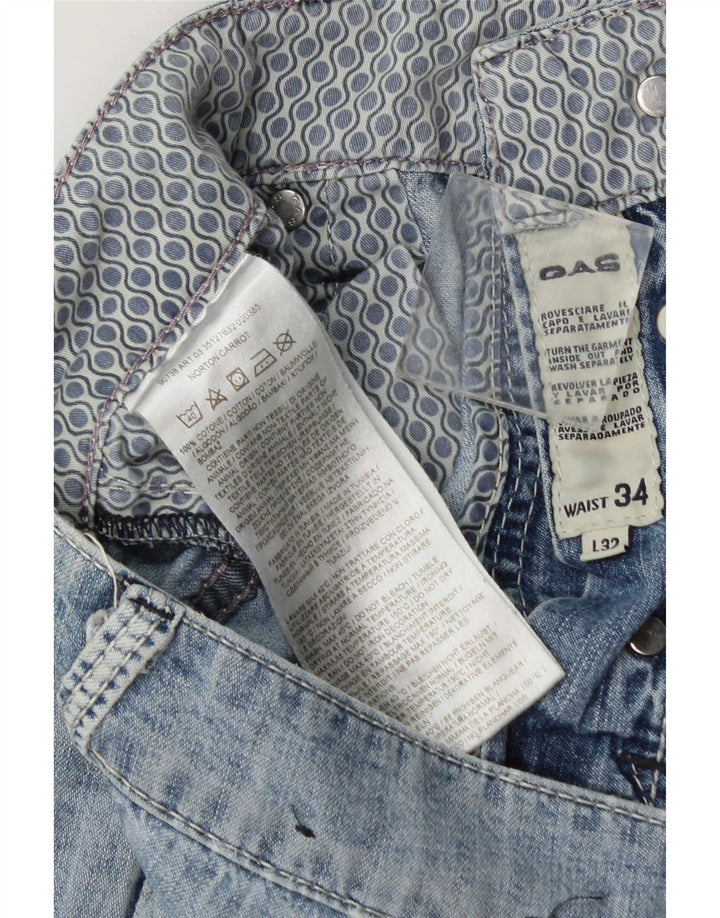 Gas Mens Distressed Slim Jeans W34 L32 Azul Algodão