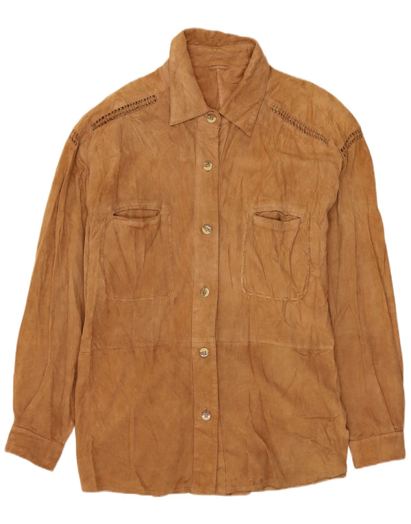 Vintage Womens Overshirt Suede Shirt UK 14 Medium Beige Leather