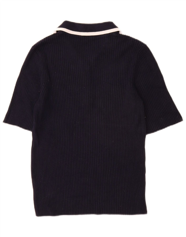 Suéter feminino Marks & Spencer com gola polo e gola polo Reino Unido 14 médio azul marinho
