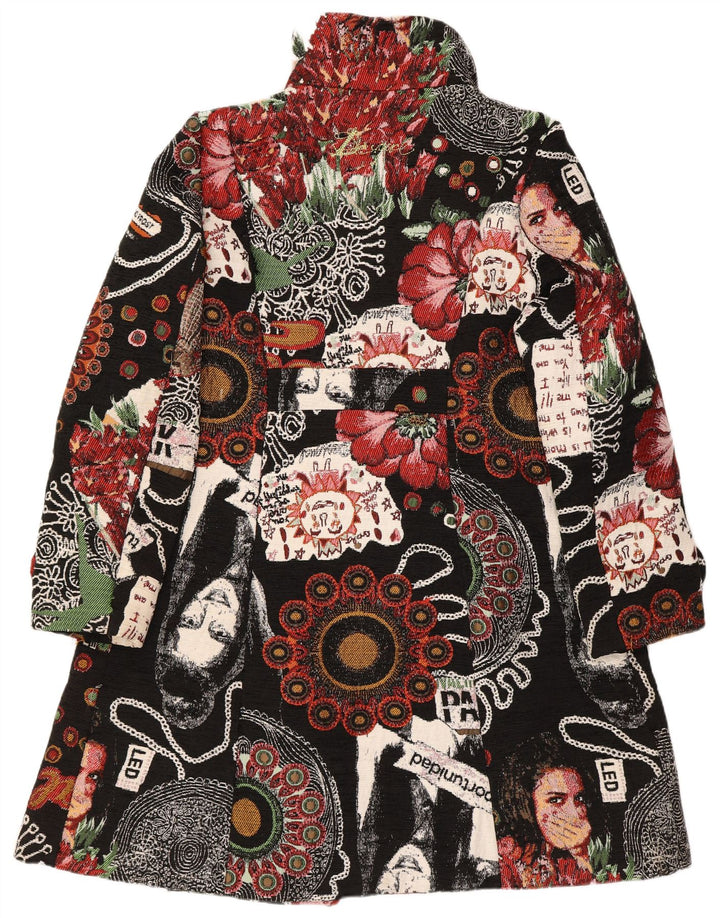 Sobretudo feminino Desigual com padrão abstrato EU 46 XL preto floral poliéster