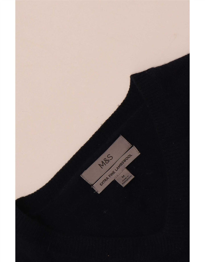 Suéter masculino Marks & Spencer com decote em V, lã de carneiro azul marinho médio