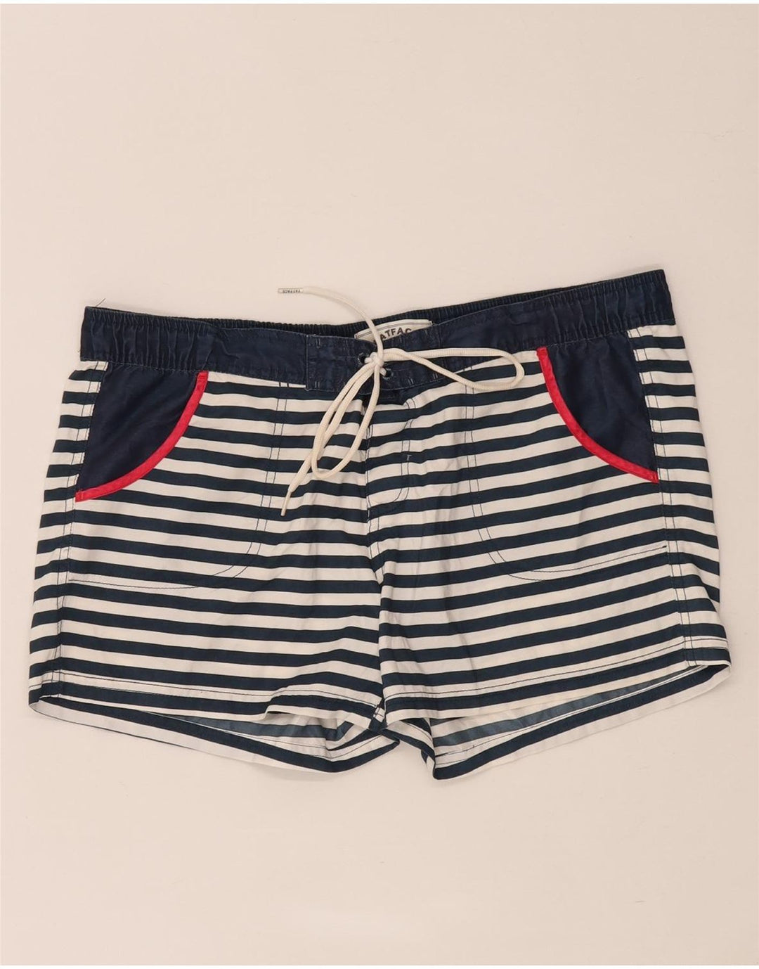 Shorts de natação das mulheres gordas UK 14 grande poliéster listrado azul marinho