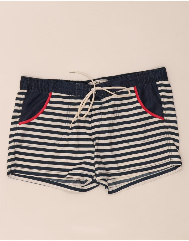 Shorts de natação das mulheres gordas UK 14 grande poliéster listrado azul marinho