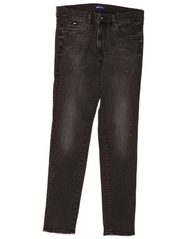 Gas Mens Distressed Slim Jeans W33 L34 Algodão Preto