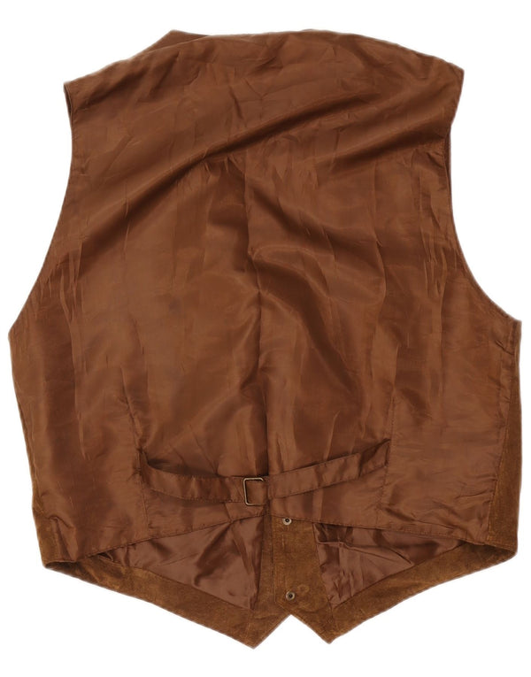 Colete masculino vintage de camurça IT 52 grande couro marrom
