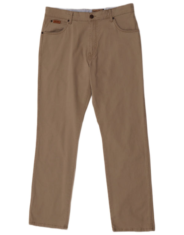 Wrangler Mens Texas Stretch Calça Casual Reta W34 L32 Algodão Bege