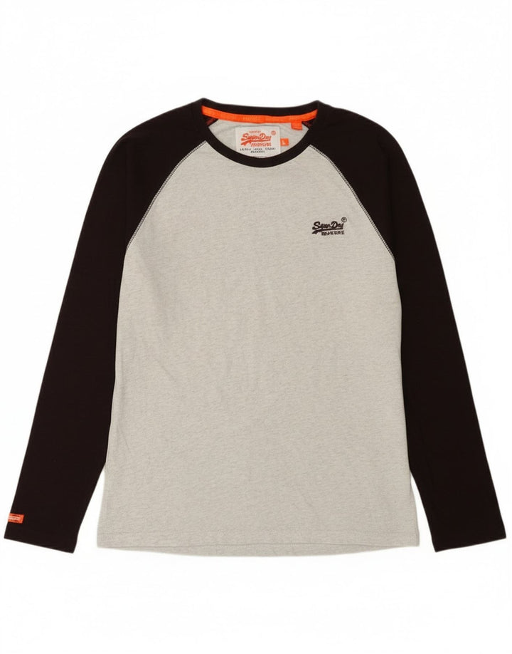 Superdry Mens Top Manga Longa Grande Algodão Colourblock Cinza