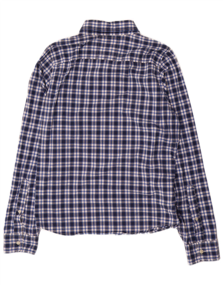 Camisa masculina Hollister de algodão xadrez azul marinho médio