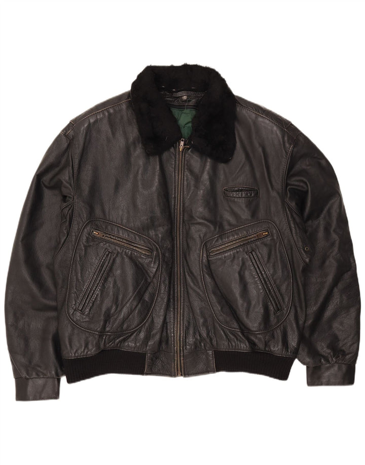 Jaqueta de couro masculina vintage IT 56 3XL couro preto