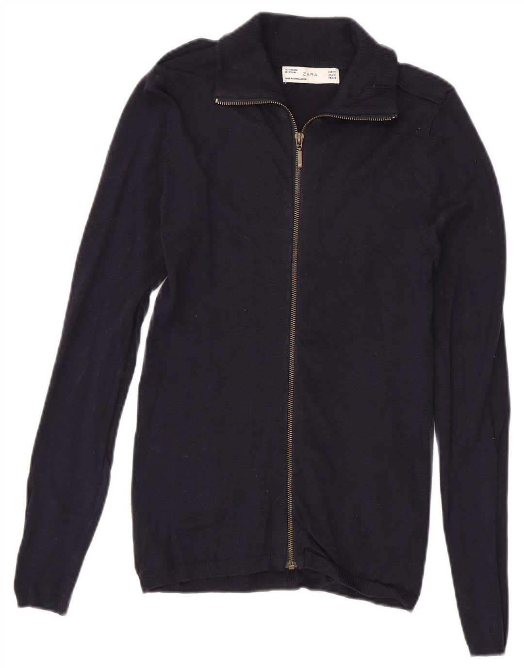 Suéter feminino Zara com zíper e gola alta Reino Unido 12 médio azul marinho viscose