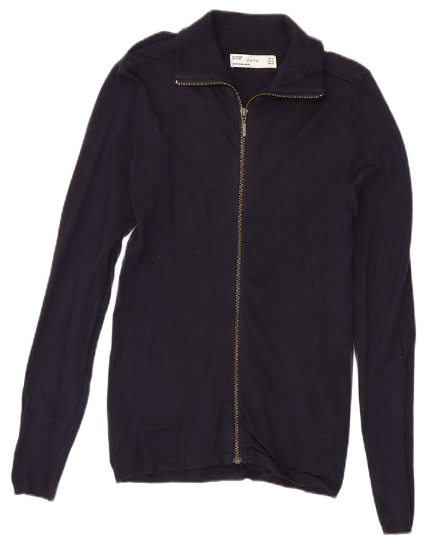 Suéter feminino Zara com zíper e gola alta Reino Unido 12 médio azul marinho viscose