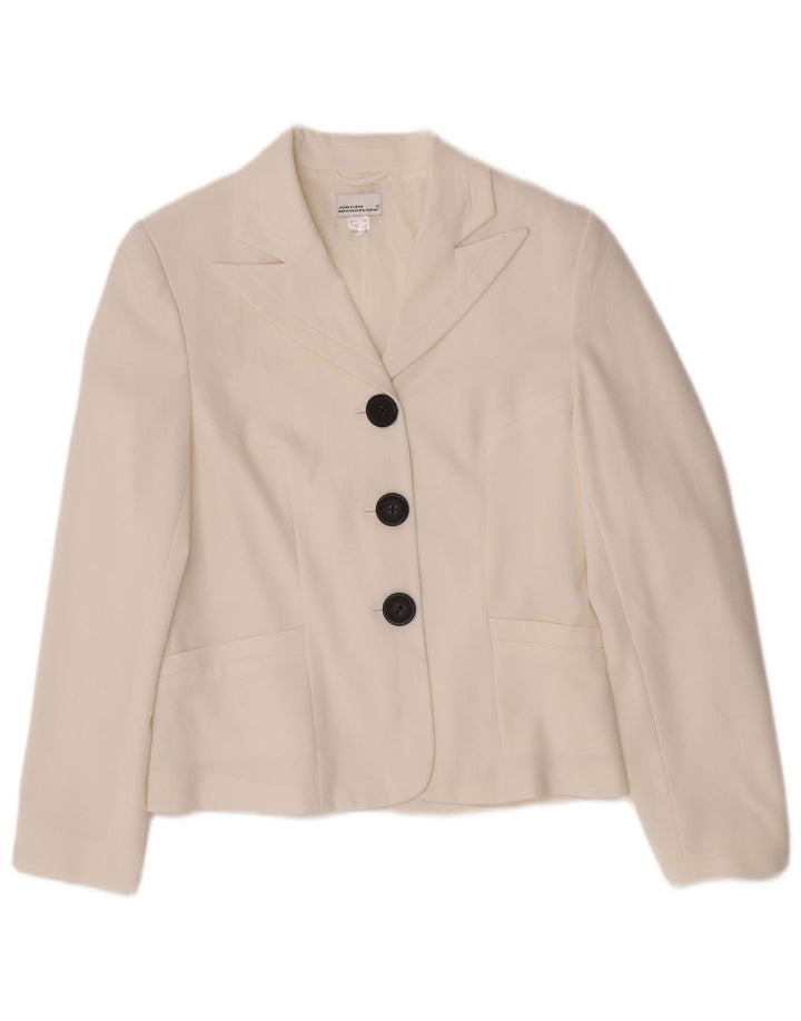 Jaqueta blazer feminina Jurgen Michaelsen com 3 botões Reino Unido 10 pequeno poliéster branco