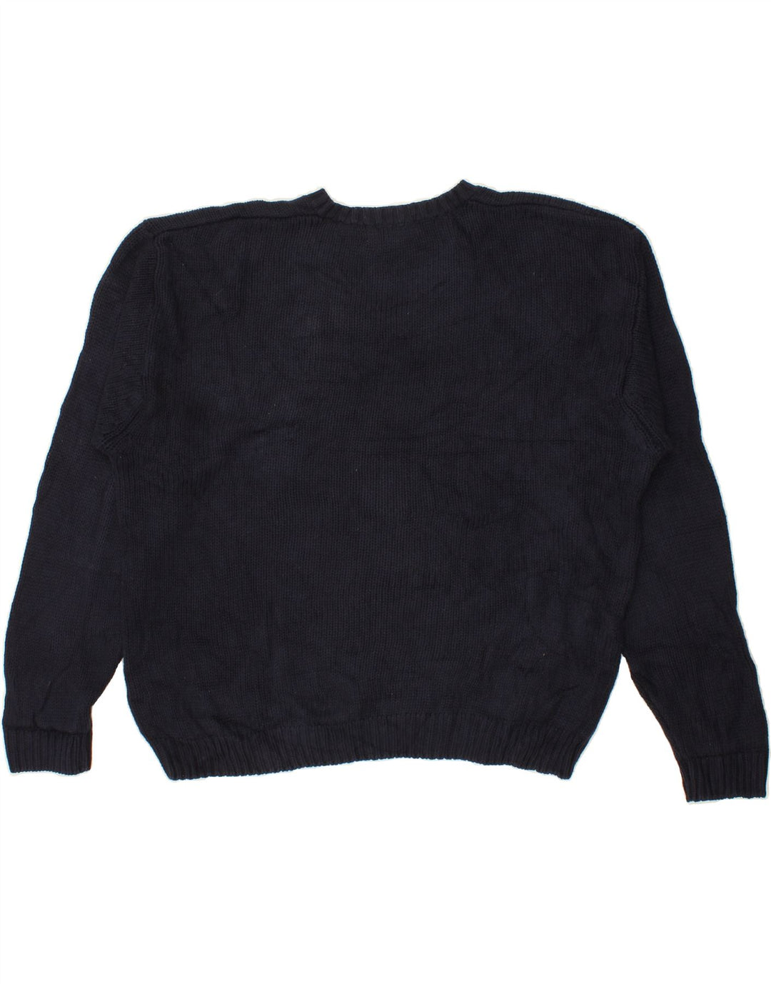 EDDIE BAUER Mens Loose Fit V-Neck Jumper Sweater Large Navy Blue Cotton Vintage Eddie Bauer and Second-Hand Eddie Bauer from Messina Hembry 