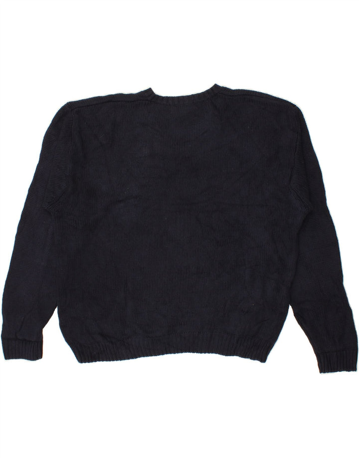 EDDIE BAUER Mens Loose Fit V-Neck Jumper Sweater Large Navy Blue Cotton Vintage Eddie Bauer and Second-Hand Eddie Bauer from Messina Hembry 