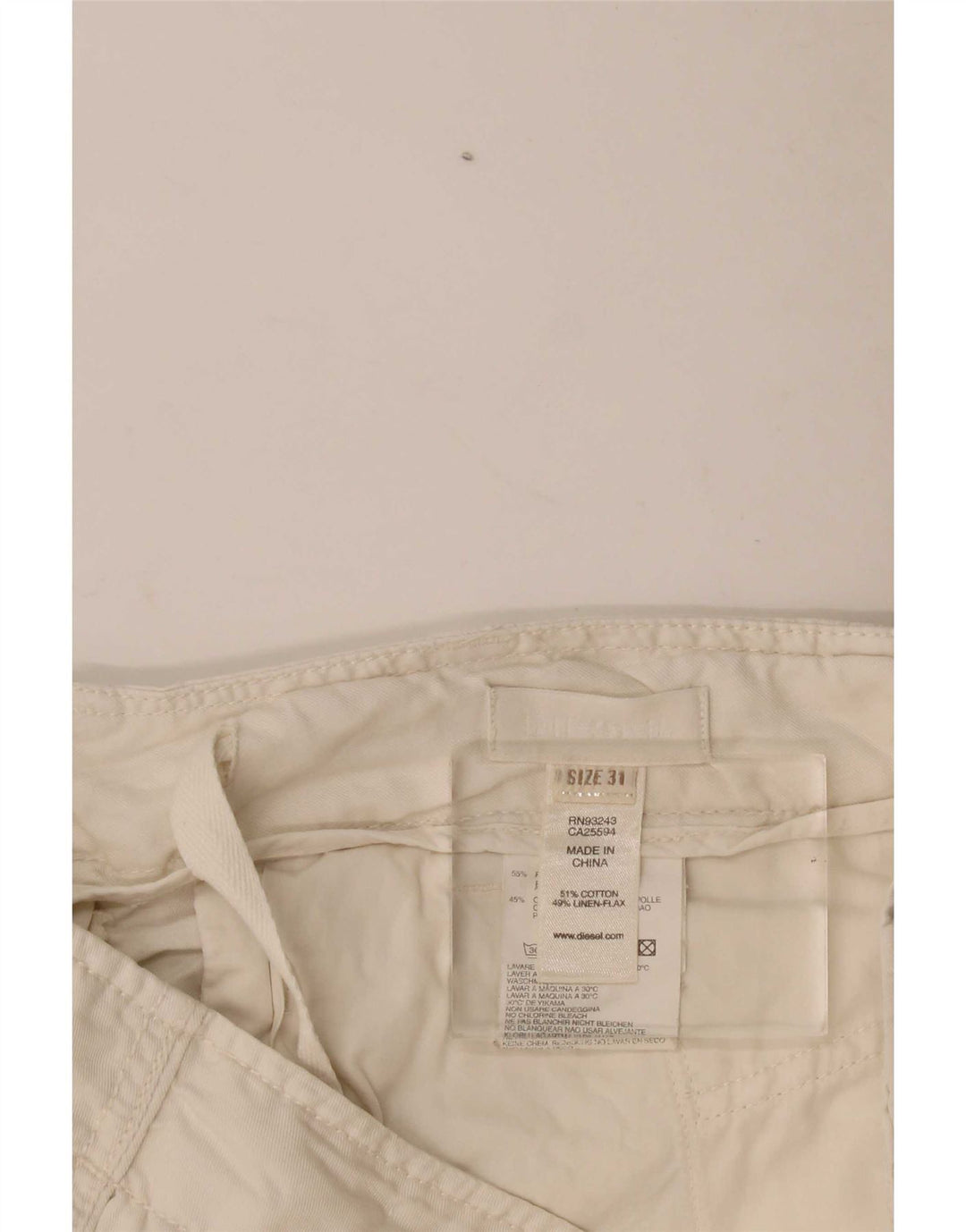 Shorts cargo feminino Diesel W31 médio algodão branco