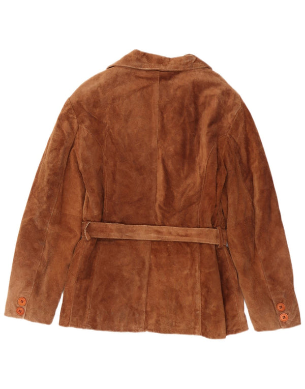 Jaqueta feminina vintage de camurça com peito duplo Reino Unido 18 XL couro bege