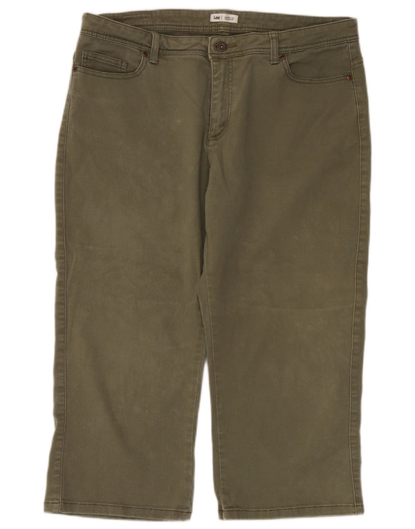Calça capri reta feminina Lee US 14 XL W36 L22 algodão cáqui