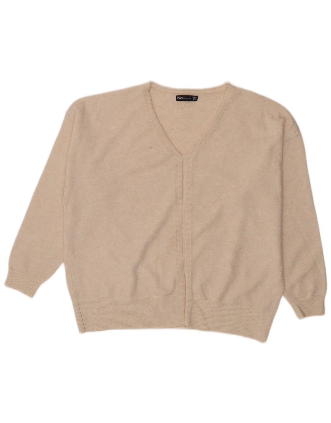 Suéter feminino Marks & Spencer grande com decote em V Reino Unido 16 grande bege
