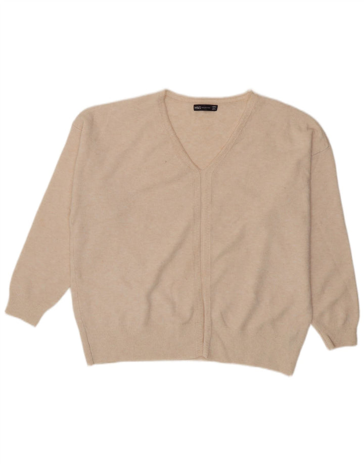 Suéter feminino Marks & Spencer grande com decote em V Reino Unido 16 grande bege