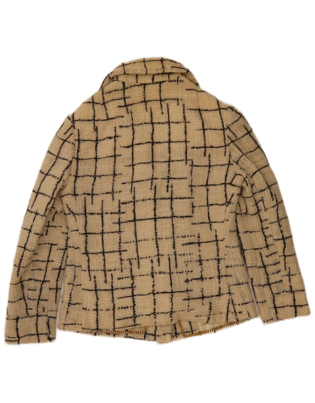 Jaqueta blazer feminina vintage com 4 botões Reino Unido 10 pequena xadrez bege