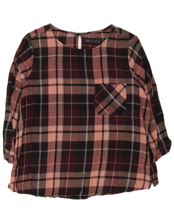 Blusa feminina de manga 3/4 Marks & Spencer Reino Unido 16 grande xadrez roxo