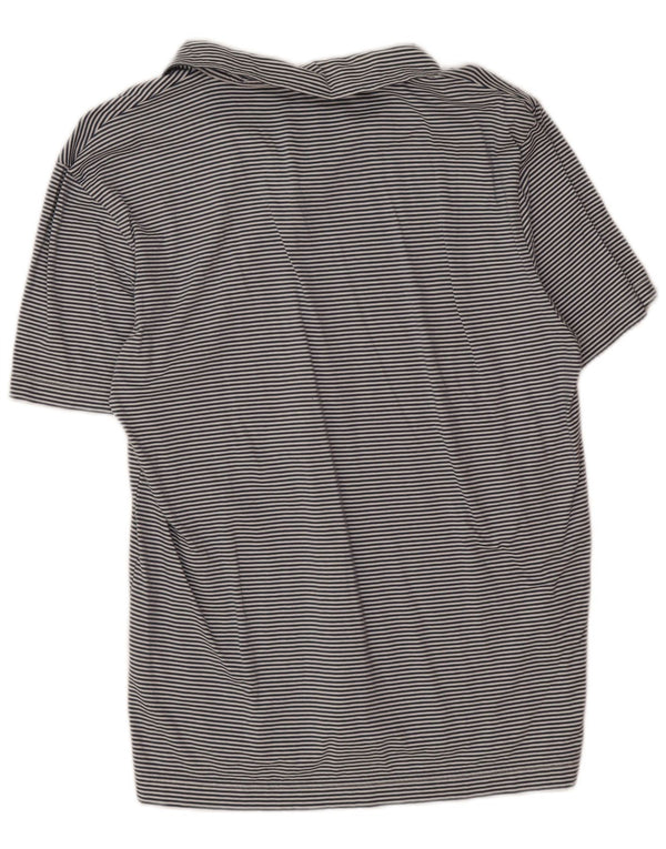Camisa polo feminina Reiss Reino Unido 14 grande algodão listrado azul marinho