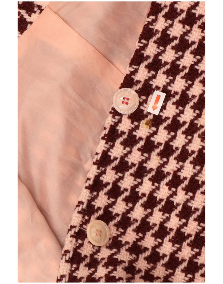Sobretudo feminino vintage Reino Unido 10 pequena lã houndstooth cor de vinho
