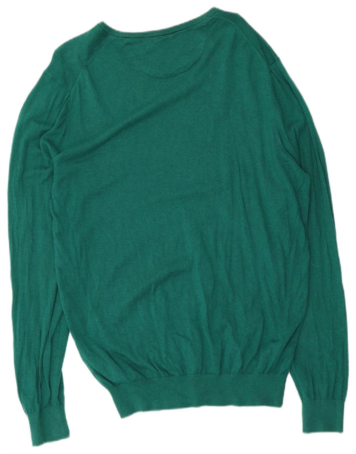 Suéter masculino Massimo Dutti com decote em V, grande algodão verde
