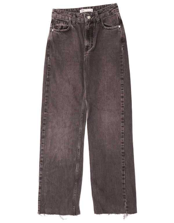 Zara Jeans feminino cintura alta com perna larga EU 34 2XS W24 L30 algodão preto