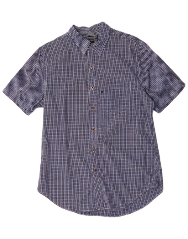Camisa masculina de manga curta Ralph Lauren algodão xadrez azul médio
