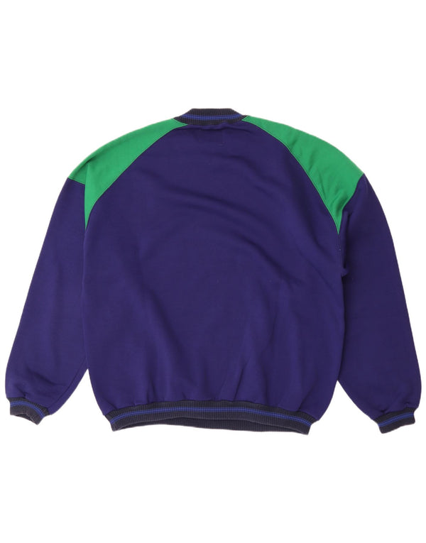 Moletom gráfico masculino vintage Jumper XL azul marinho algodão colorblock