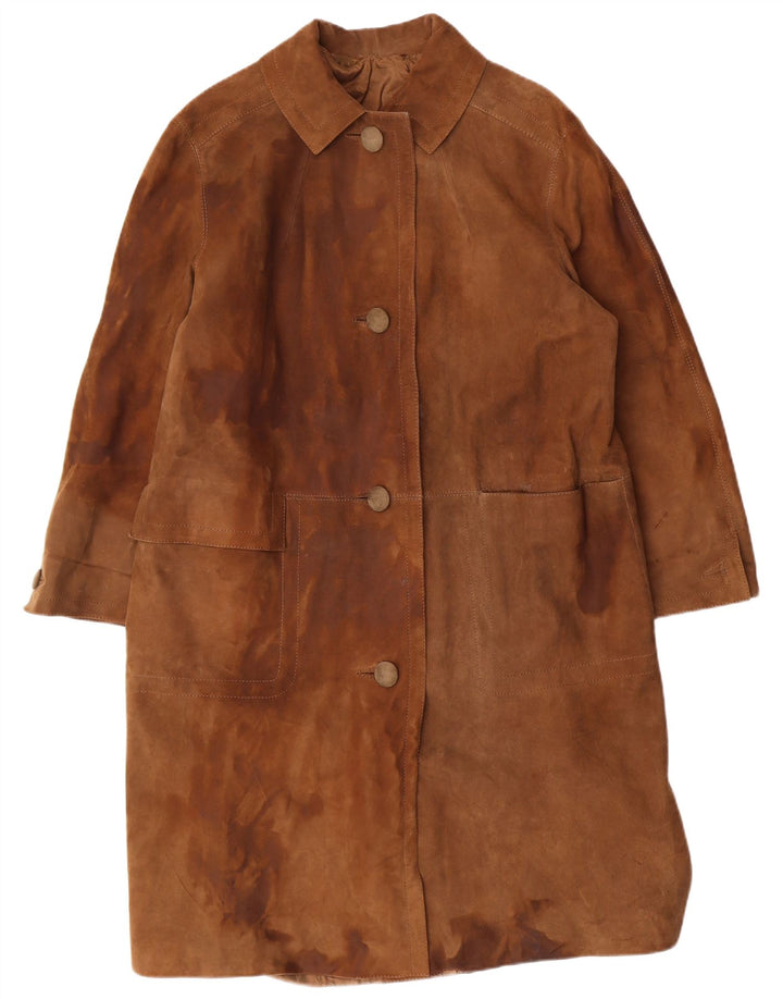 Sobretudo feminino de camurça vintage STRONG & FISHER LTD UK 18 XL marrom clássico