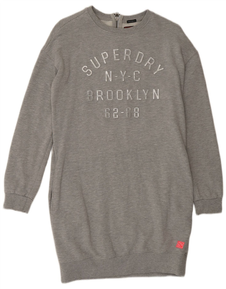 SUPERDRY feminino oversized gráfico moletom jumper vestido Reino Unido 10 pequeno cinza